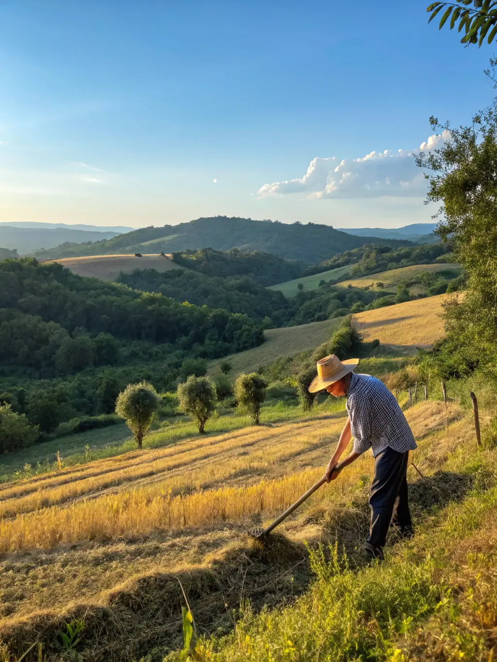 A photograph of a farmer harvesting a large field of rice, symbolizing a supply offer of agricultural products on the Touba Sources marketplace.