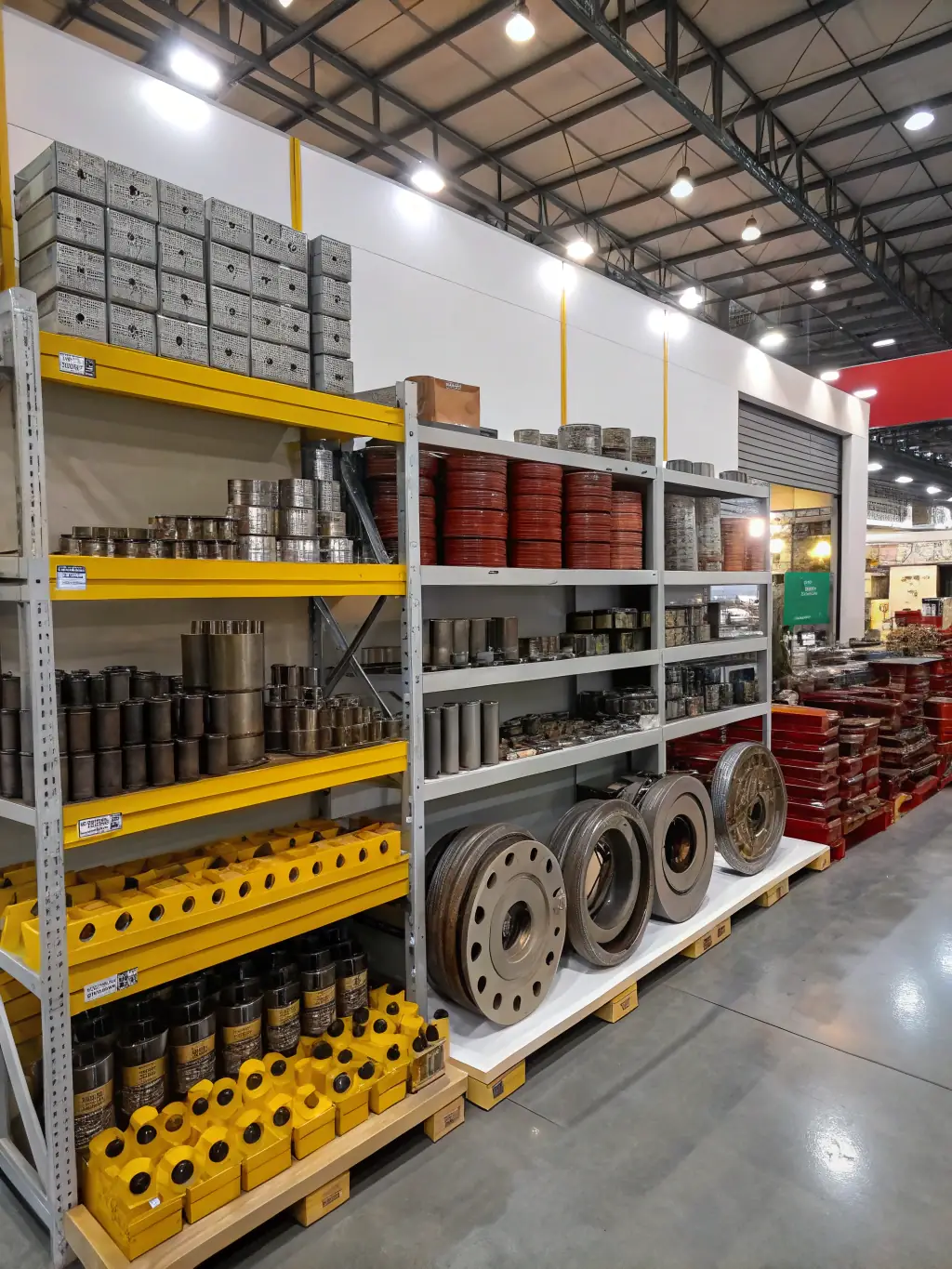 A professional photograph of a warehouse filled with various electronic components, showcasing a supply offer of electronic goods on the Touba Sources marketplace.
